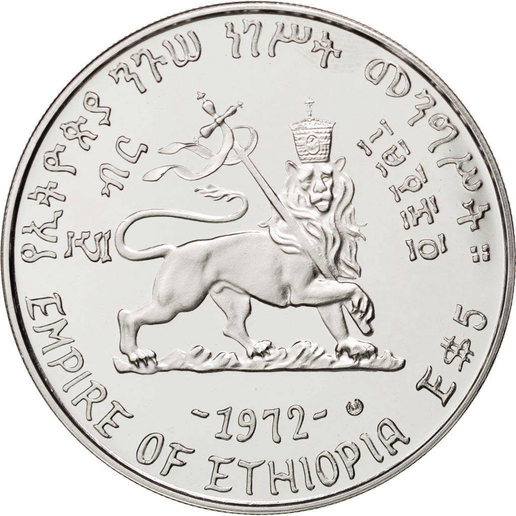 ETHIOPIA, 5 Dollars, 1972, KM #50, MS(65-70), Silver, 19.80