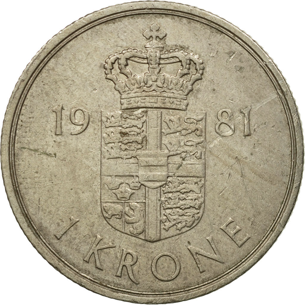 Moneta, Danimarca, Margrethe II, Krone, 1981, Copenhagen, BB, Rame-nichel