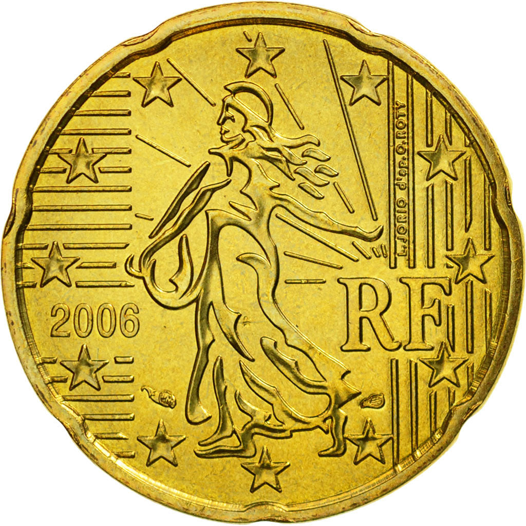 France, 20 Euro Cent, 2006, MS(65-70), Brass, KM:1286