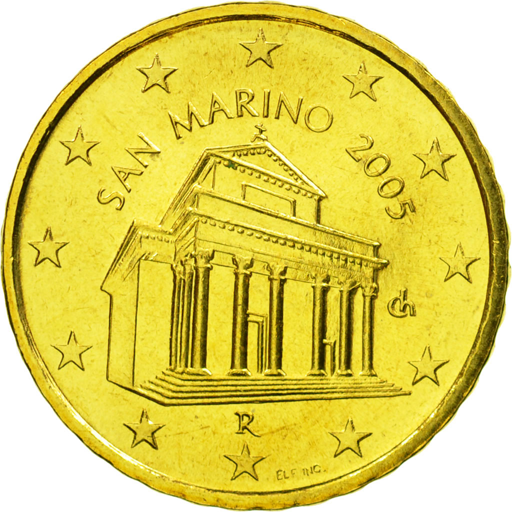 San Marino, 10 Euro Cent, 2005, MS(65-70), Brass, KM:443