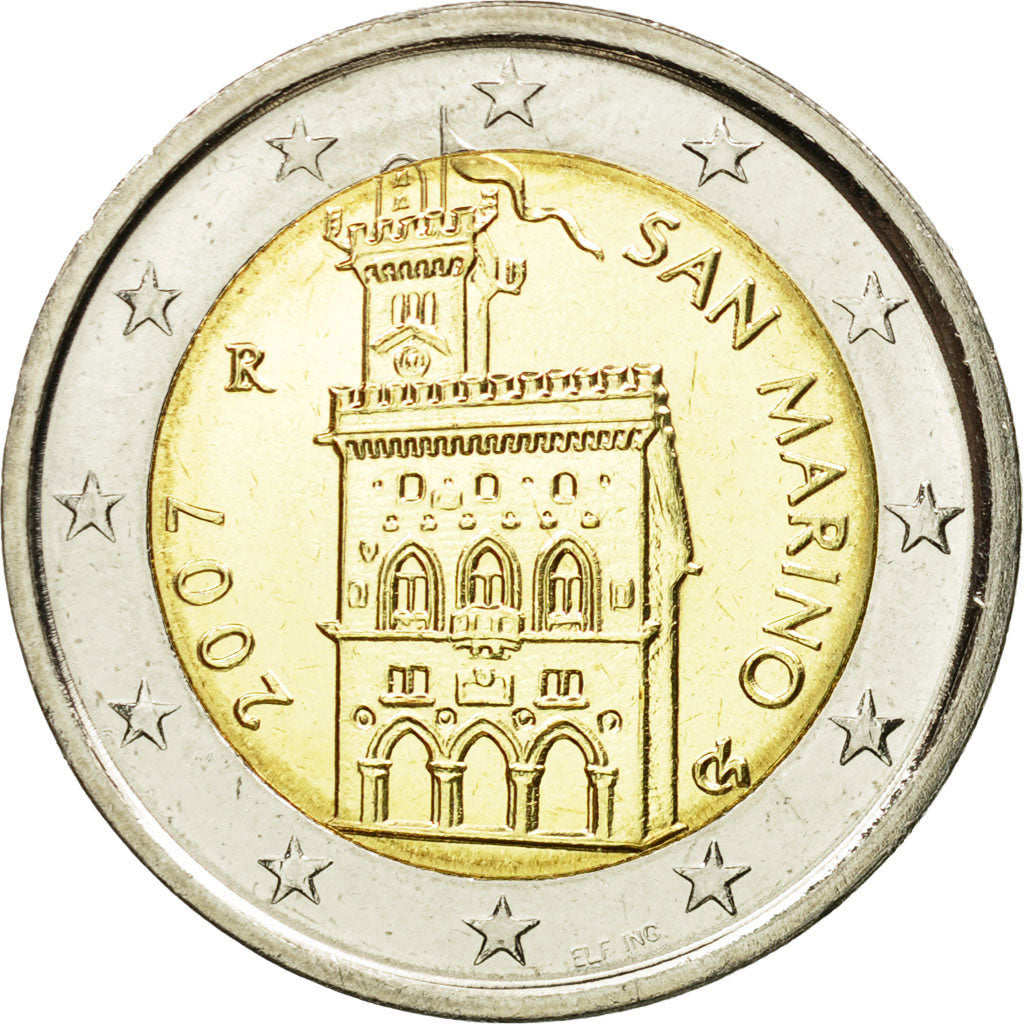 San Marino, 2 Euro, 2007, MS(65-70), Bi-Metallic, KM:447