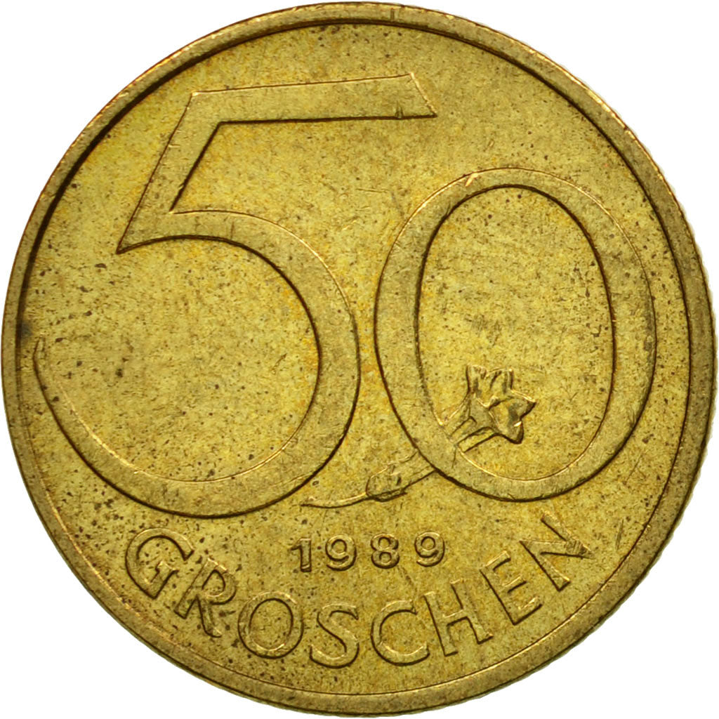 Coin, Austria, 50 Groschen, 1989, EF(40-45), Aluminum-Bronze, KM:2885
