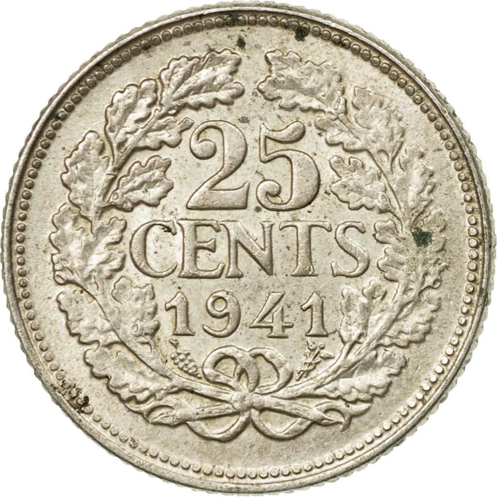 Coin, Netherlands, Wilhelmina I, 25 Cents, 1941, EF(40-45), Silver, KM:164
