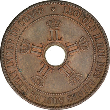 CONGO FREE STATE, 10 Centimes, 1894, KM #4, AU(55-58), Copper, 35, 20.61