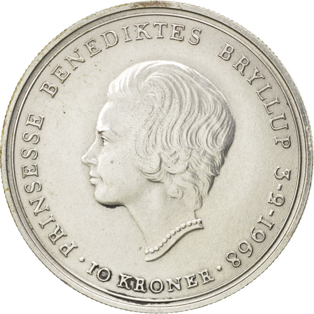 Münze, Dänemark, Frederik IX, 10 Kroner, 1968, VZ, Silber, KM:857