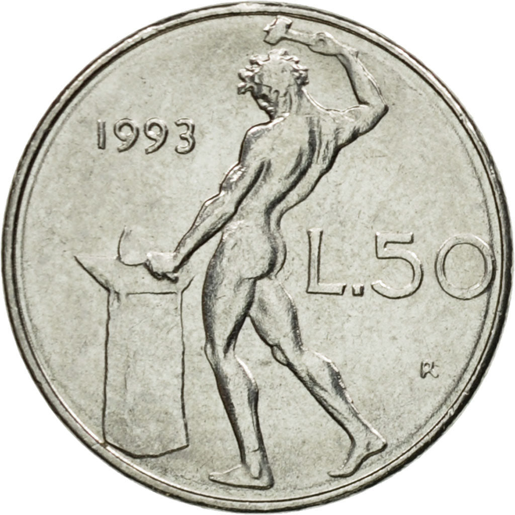 Coin, Italy, 50 Lire, 1993, Rome, EF(40-45), Stainless Steel, KM:95.2