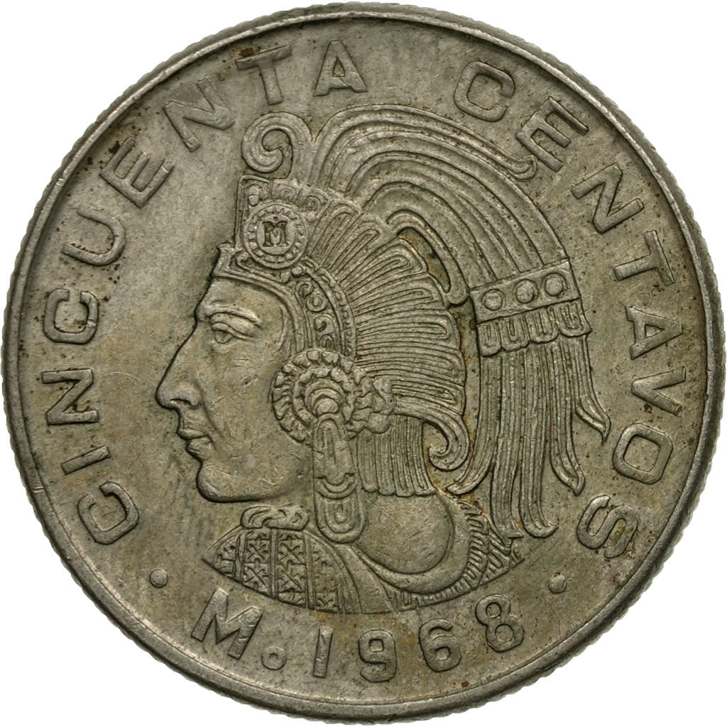 Moneda, México, 50 Centavos, 1968, Mexico City, MBC, Cobre - níquel, KM:451