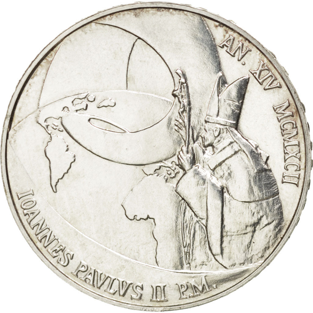 VATICAN CITY, 500 Lire, 1992, KM #235, MS(63), Silver, 29.3, 10.98