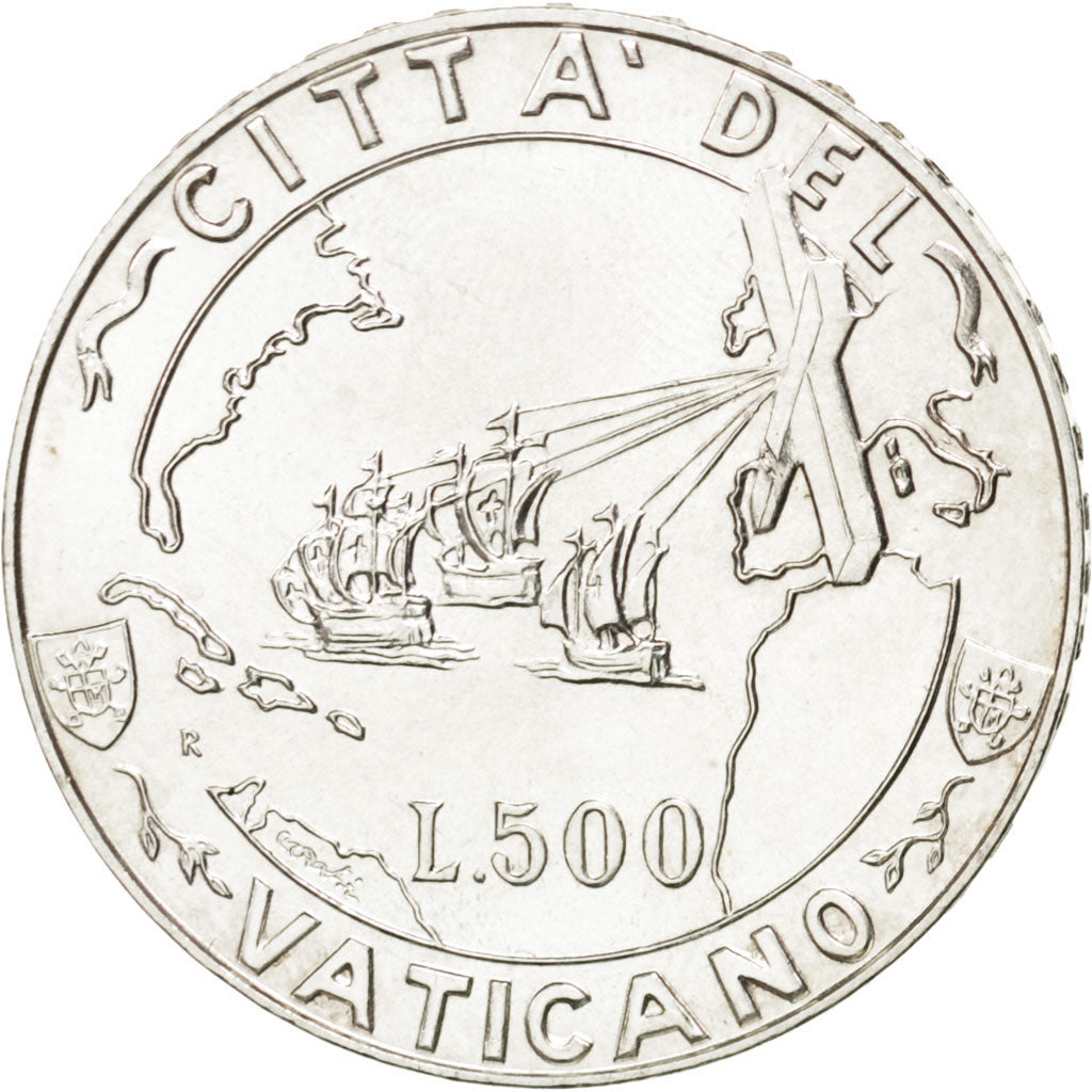 VATICAN CITY, 500 Lire, 1992, KM #235, MS(63), Silver, 29.3, 10.98