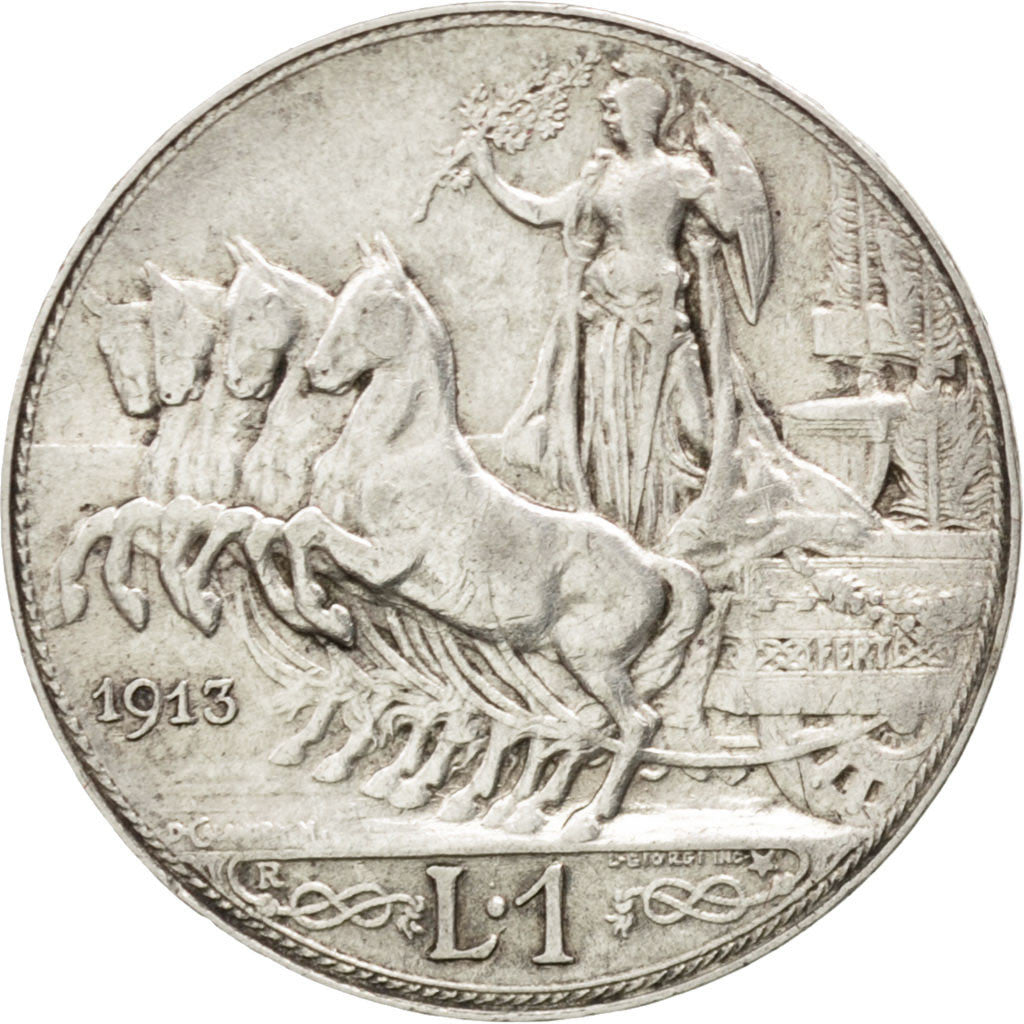 ITALY, Lira, 1913, Rome, KM #45, AU(50-53), Silver, 4.97