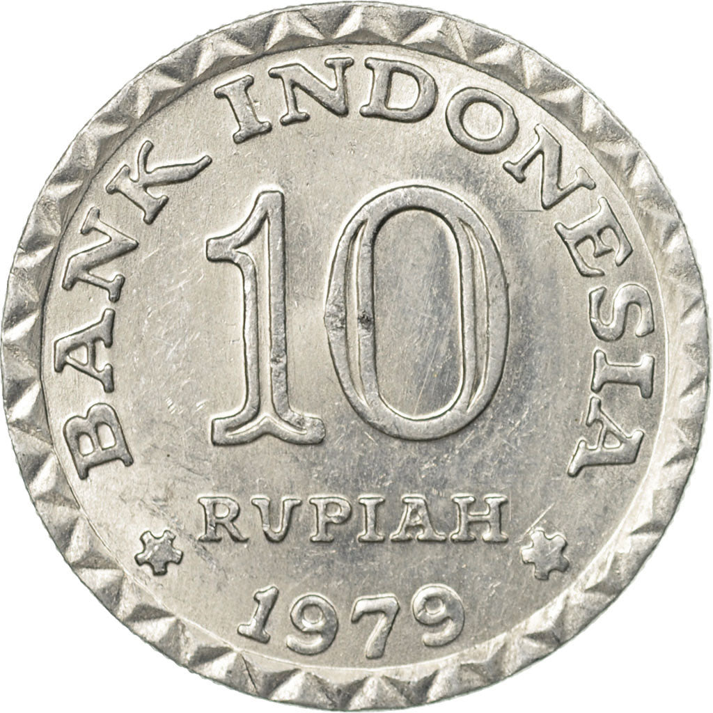 Moneda, Indonesia, 10 Rupiah, 1979, MBC, Aluminio, KM:44