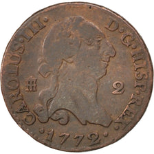 SPAIN, 2 Maravedis, 1772, Madrid, KM #406.2, AU(50-53), Copper, 2.38