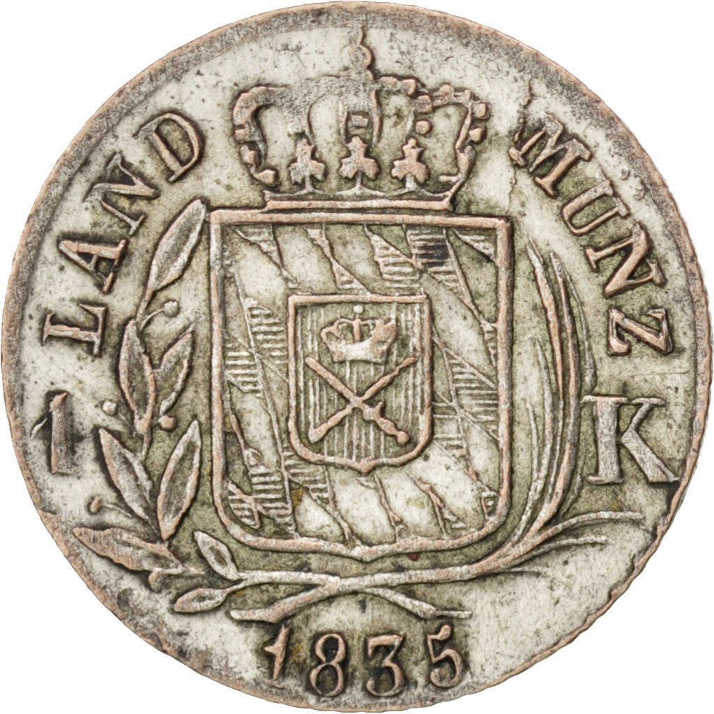 GERMAN STATES, Kreuzer, 1835, KM #746, AU(55-58), Silver, 0.68