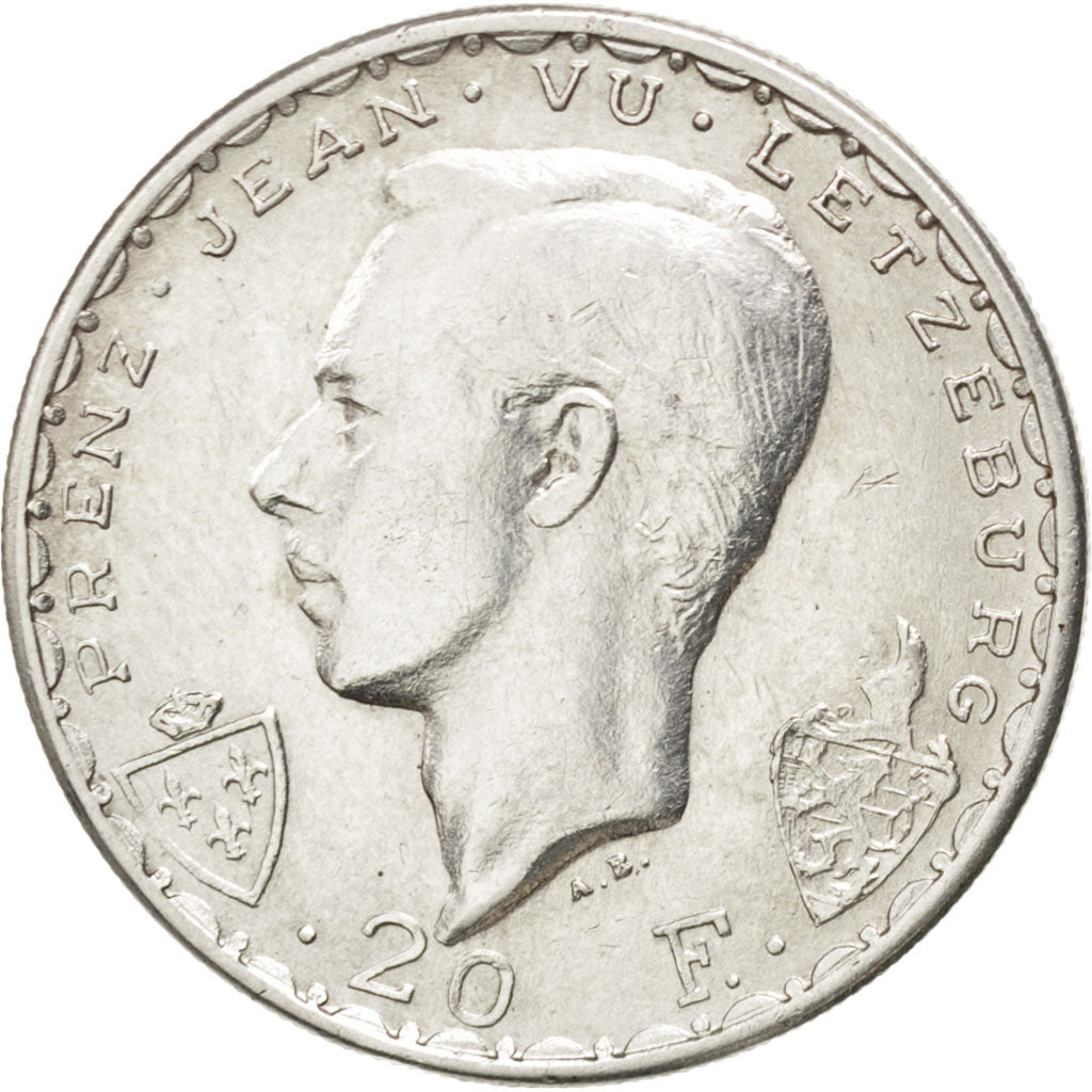 LUXEMBOURG, 20 Francs, 1946, KM #47, EF(40-45), Silver, 27, 8.47