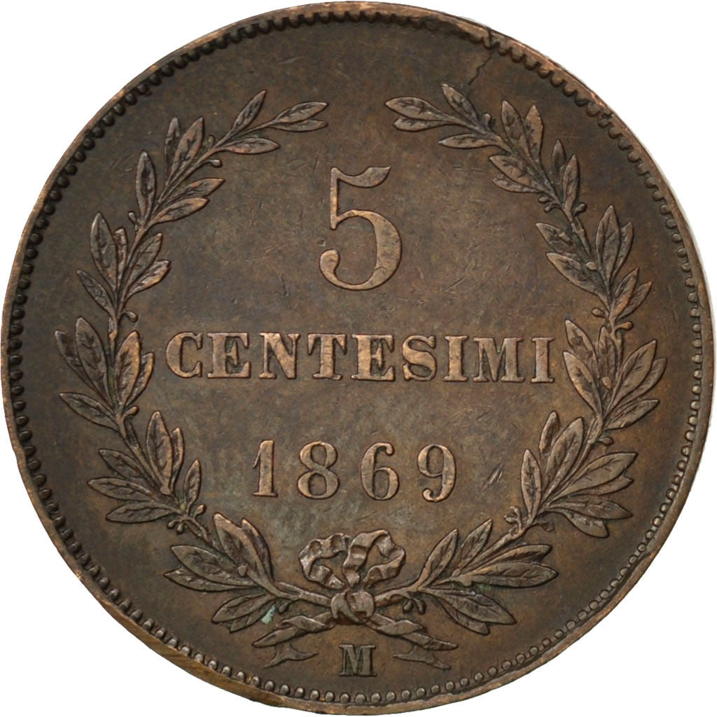 Coin, San Marino, 5 Centesimi, 1869, AU(55-58), Copper, KM:1