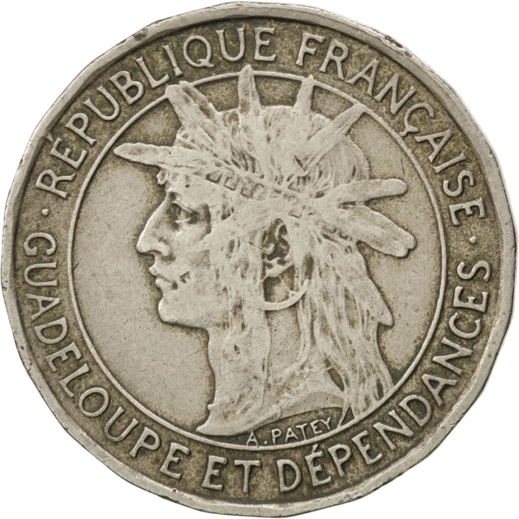 GUADELOUPE, Franc, 1921, KM #46, EF(40-45), Copper-Nickel, 25, Lecompte #58,...