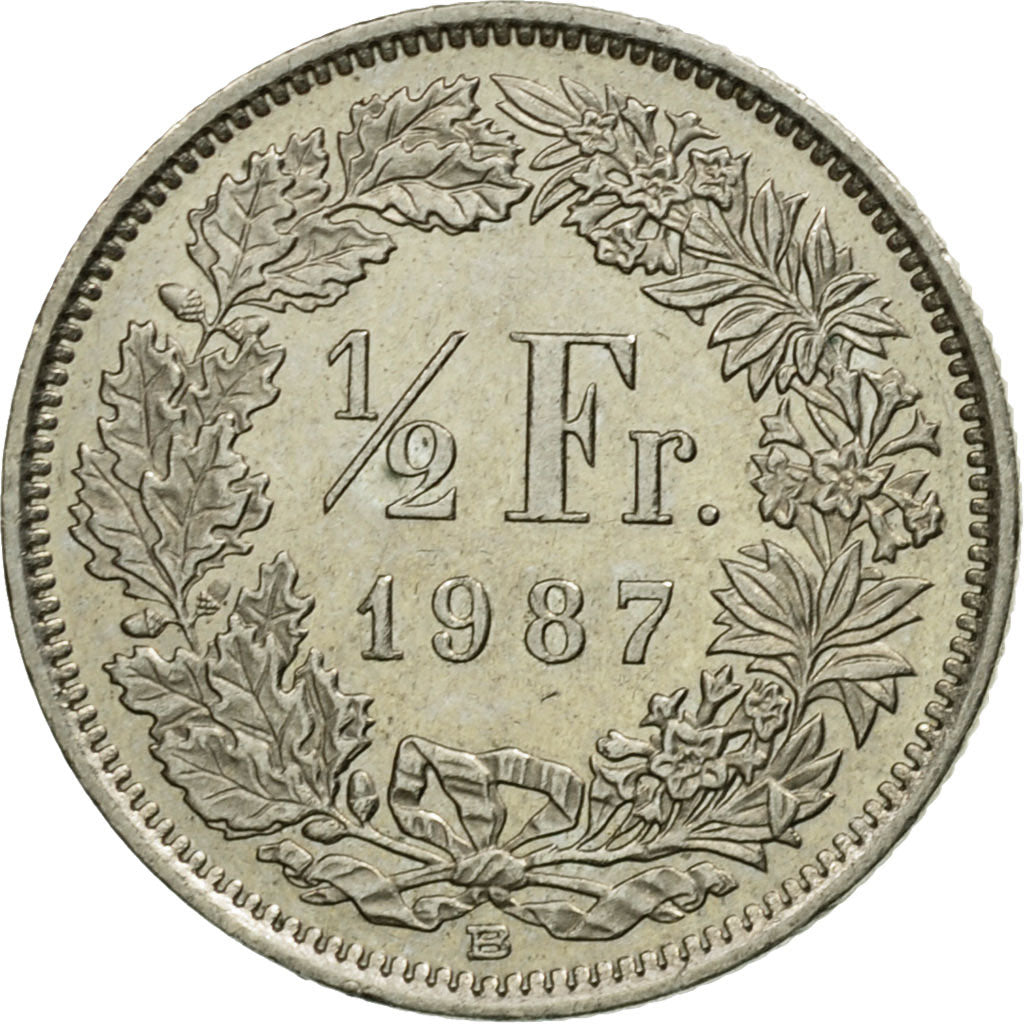 Coin, Switzerland, 1/2 Franc, 1987, Bern, AU(55-58), Copper-nickel, KM:23a.3