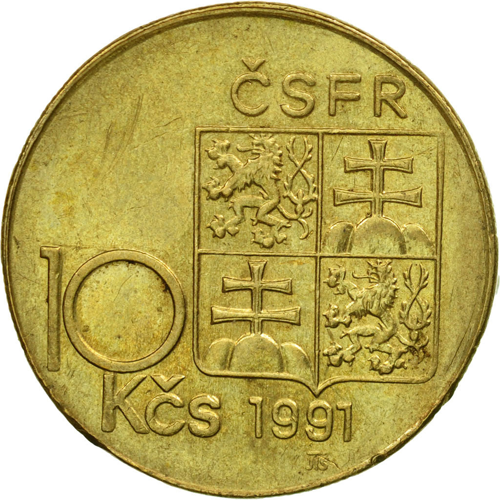 Coin, Czechoslovakia, 10 Korun, 1991, EF(40-45), Nickel-Bronze, KM:153