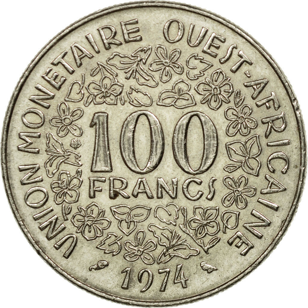 Coin, West African States, 100 Francs, 1974, Paris, AU(55-58), Nickel, KM:4