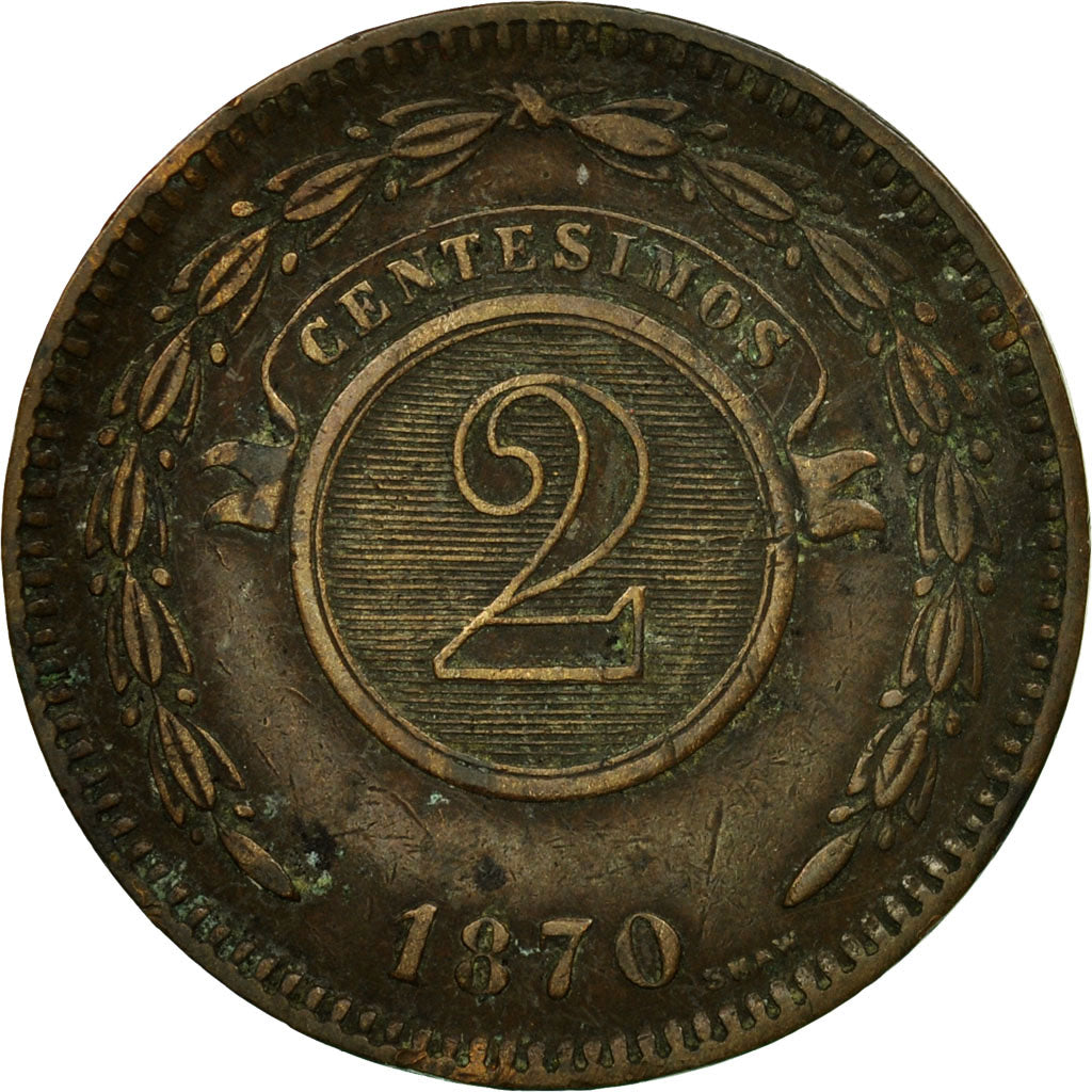 Coin, Paraguay, 2 Centesimos, 1870, VF(30-35), Copper, KM:3