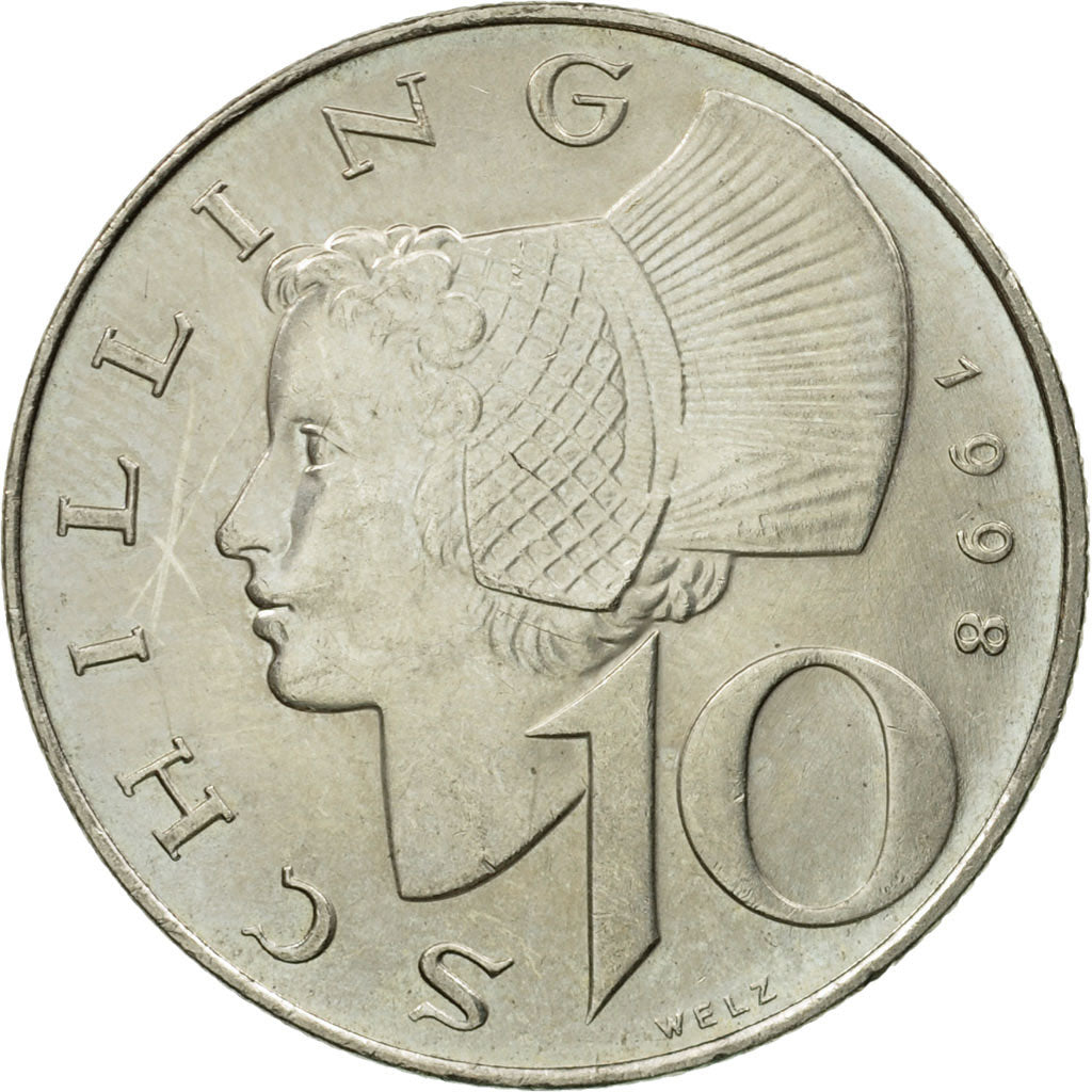 Coin, Austria, 10 Schilling, 1998, AU(55-58), Copper-Nickel Plated Nickel