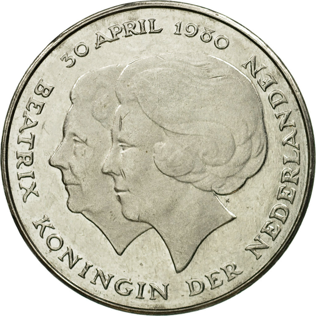 Coin, Netherlands, Beatrix, Gulden, 1980, AU(50-53), Nickel, KM:200