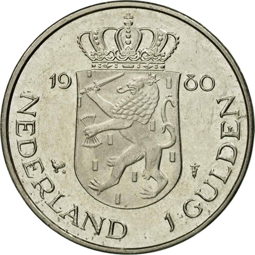 Coin, Netherlands, Beatrix, Gulden, 1980, AU(50-53), Nickel, KM:200