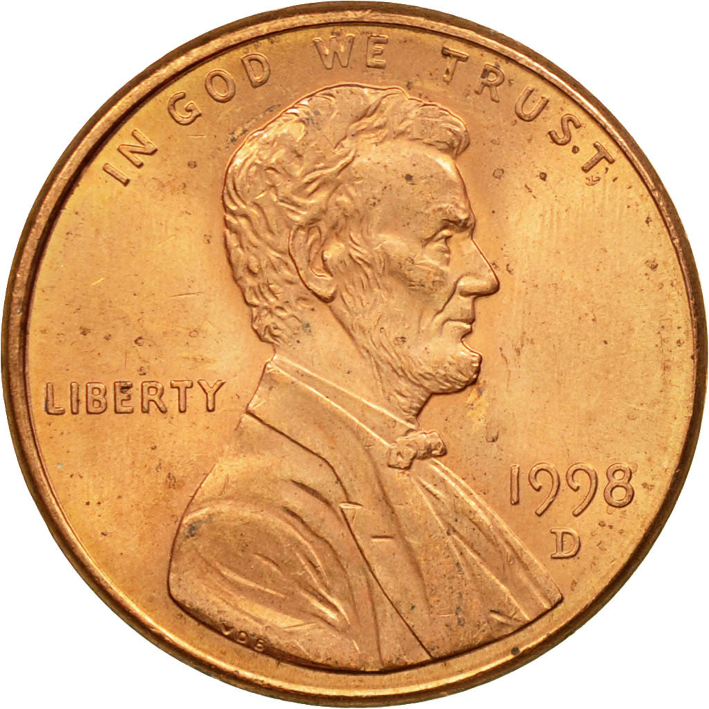 Coin, United States, Lincoln Cent, Cent, 1998, U.S. Mint, Denver, AU(50-53)