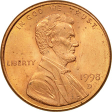 Coin, United States, Lincoln Cent, Cent, 1998, U.S. Mint, Denver, AU(50-53)