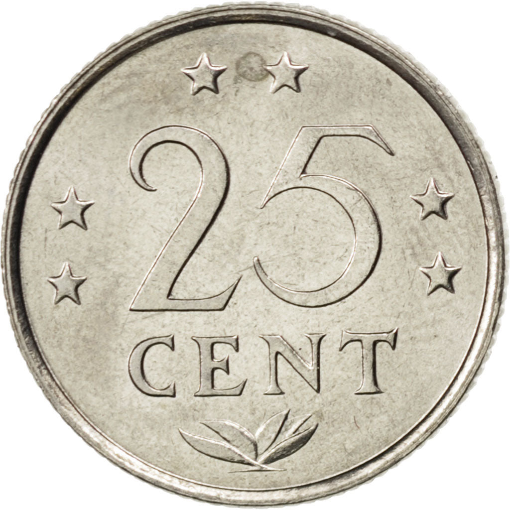 NETHERLANDS ANTILLES, 25 Cents, 1981, KM #11, MS(63), Nickel, 19, 3.43