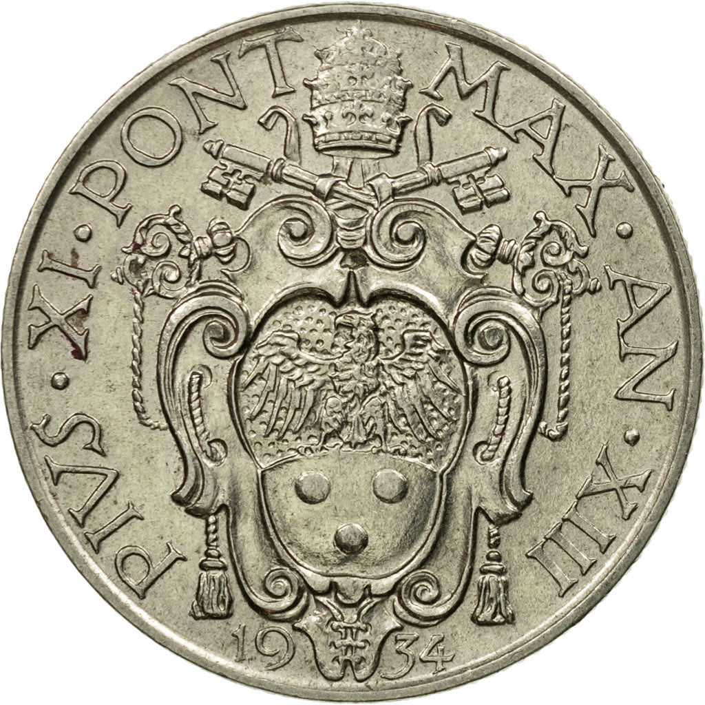 Coin, VATICAN CITY, Pius XI, Lira, 1934, Roma, AU(55-58), Nickel, KM:5