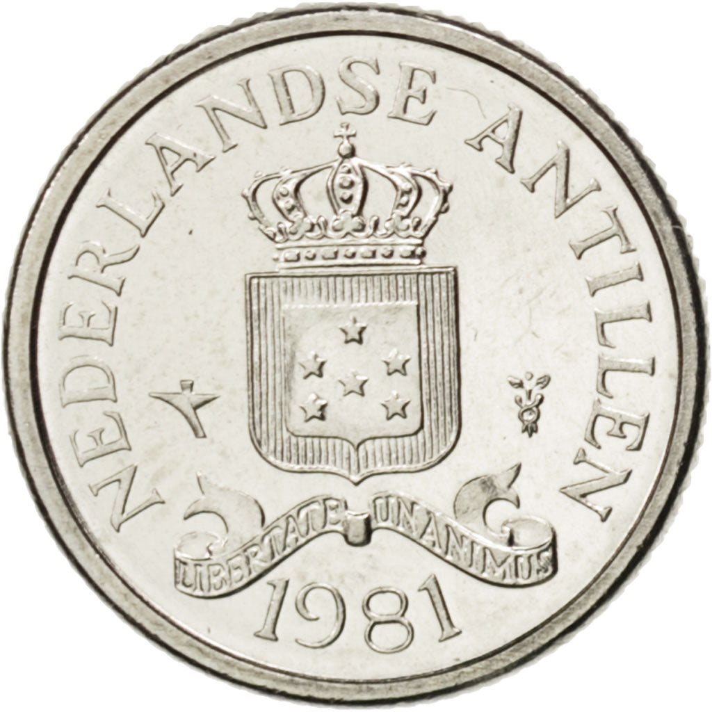 NETHERLANDS ANTILLES, 10 Cents, 1981, KM #10, MS(63), Nickel, 15, 1.97