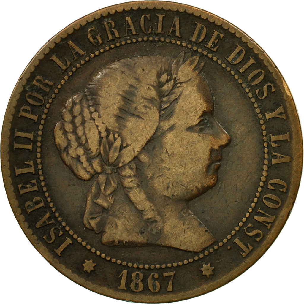 Coin, Spain, Isabel II, 2-1/2 Centimos, 1867, Madrid, VF(20-25), Copper