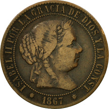 Coin, Spain, Isabel II, 2-1/2 Centimos, 1867, Madrid, VF(20-25), Copper