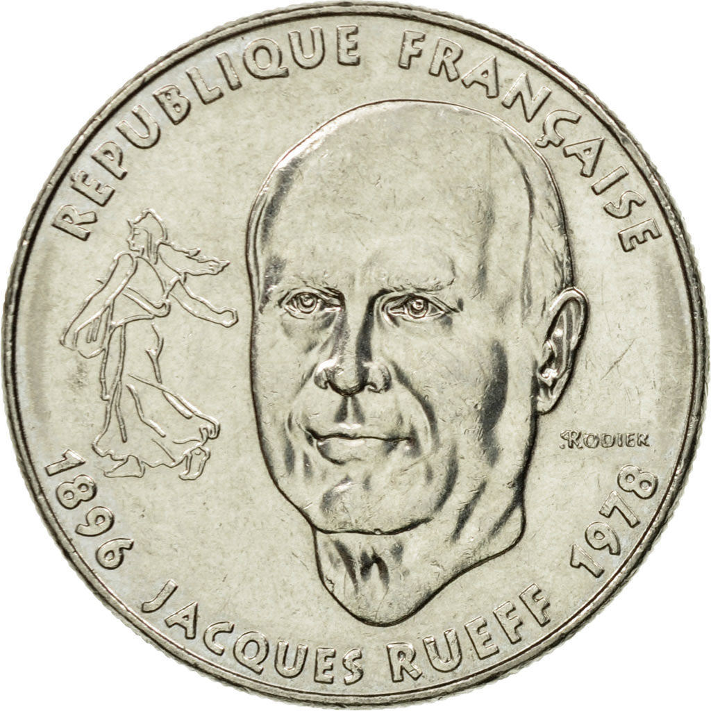 Coin, France, Jacques Rueff, Franc, 1996, Paris, AU(50-53), Nickel, KM:1160