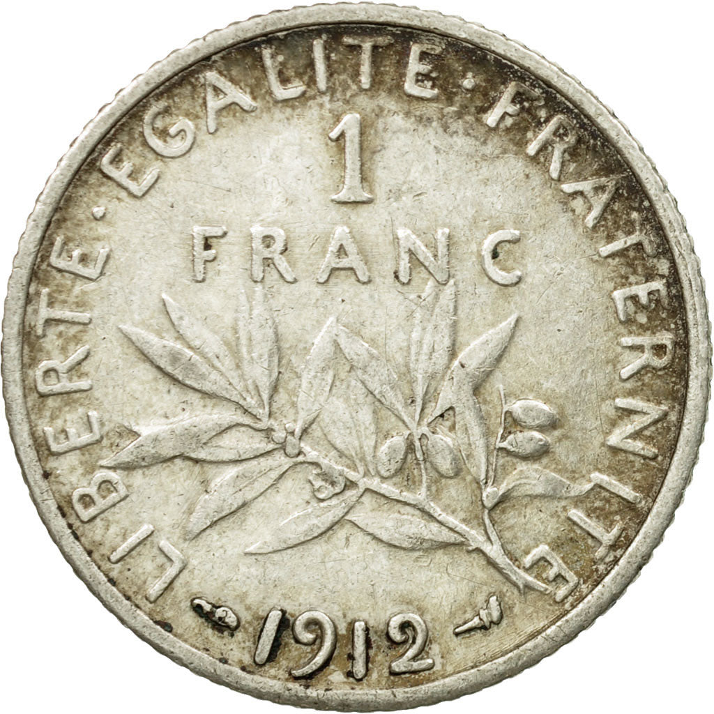 Monnaie, France, Semeuse, Franc, 1912, Paris, TTB, Argent, Gadoury:467, KM:844.1