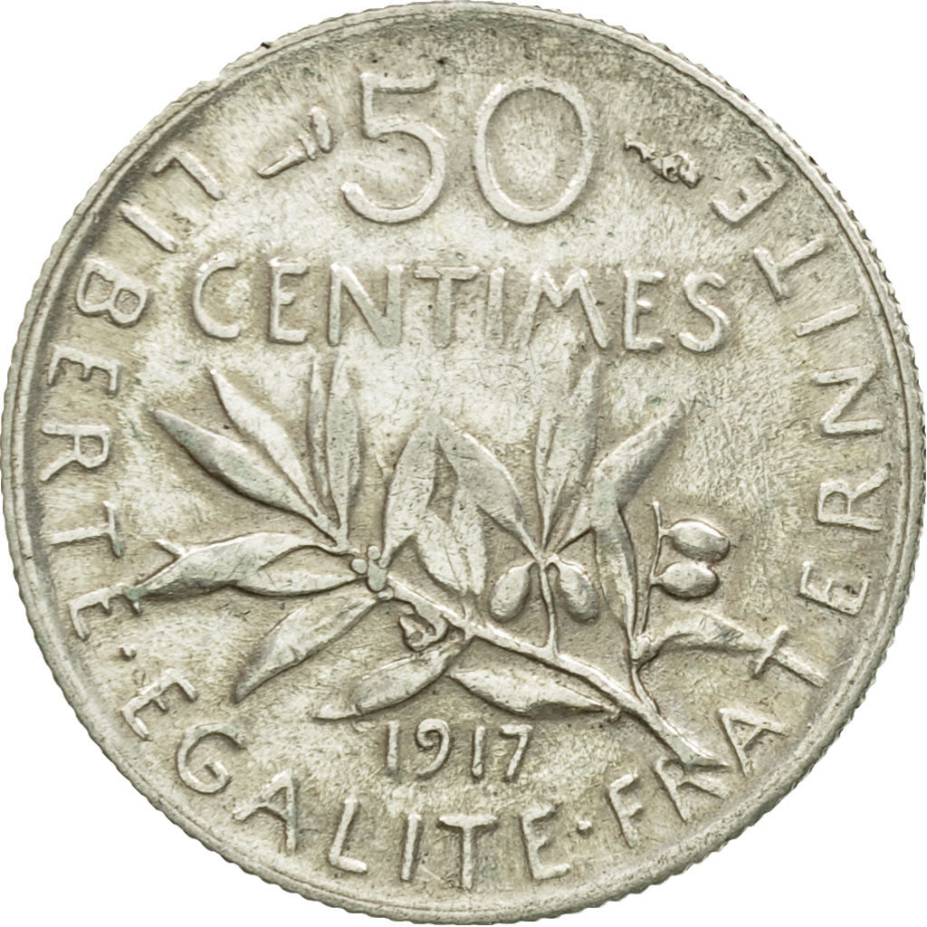 Coin, France, Semeuse, 50 Centimes, 1917, Paris, EF(40-45), Silver, KM:854