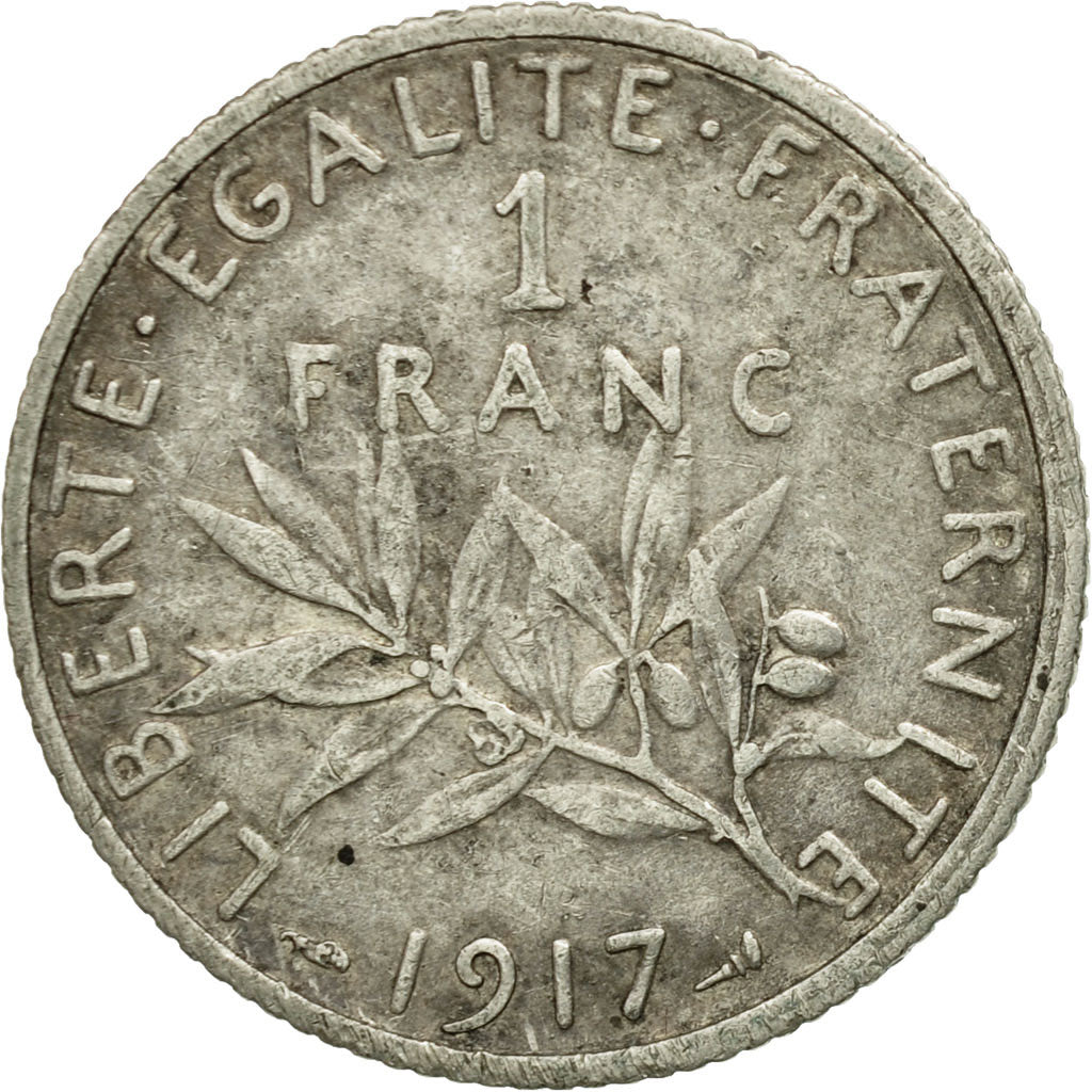 Monnaie, France, Semeuse, Franc, 1917, Paris, TB+, Argent, Gadoury:467, KM:844.1