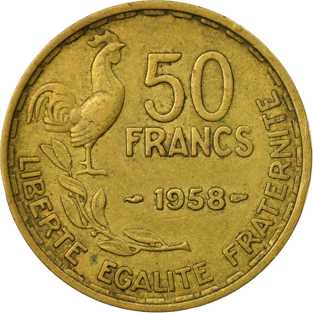 Coin, France, Guiraud, 50 Francs, 1958, Paris, EF(40-45), Aluminum-Bronze