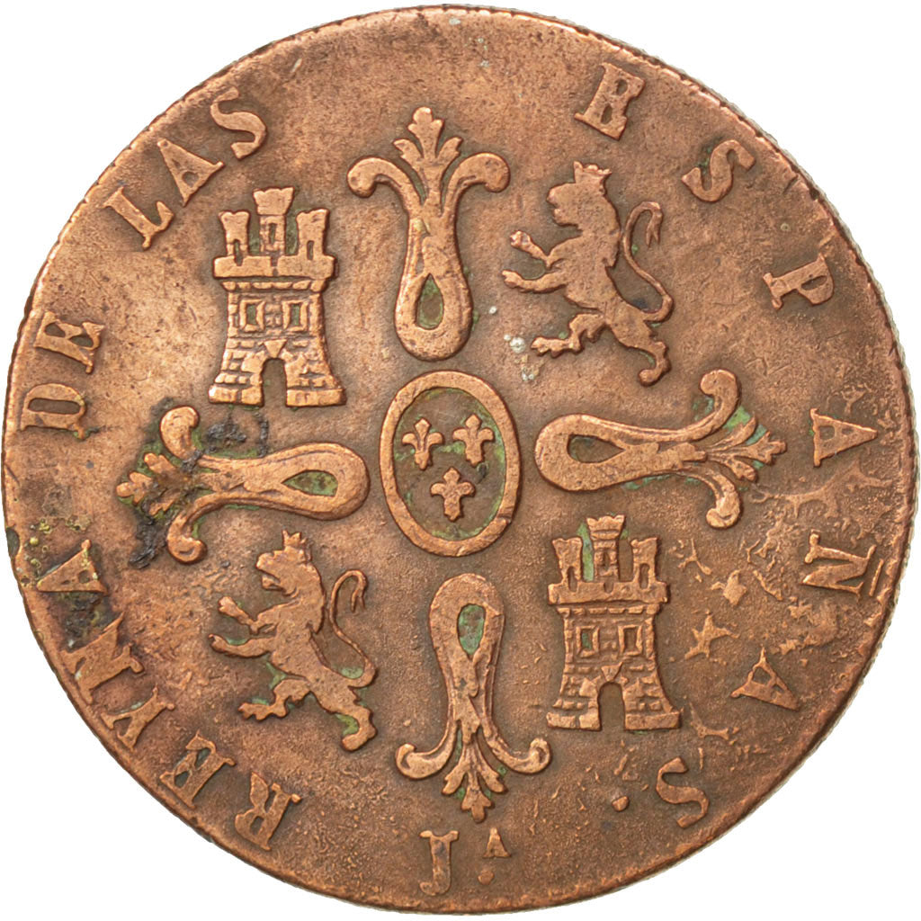 SPAIN, 8 Maravedis, 1842, Jubia, KM #531.2, VF(30-35), Copper, 11.13