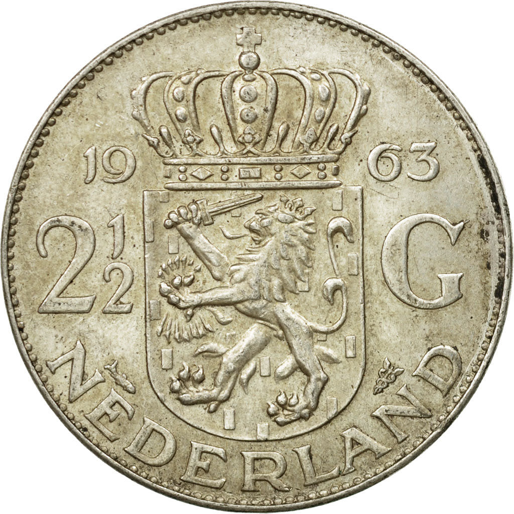 Munten, Nederland, Juliana, 2-1/2 Gulden, 1963, ZF, Zilver, KM:185