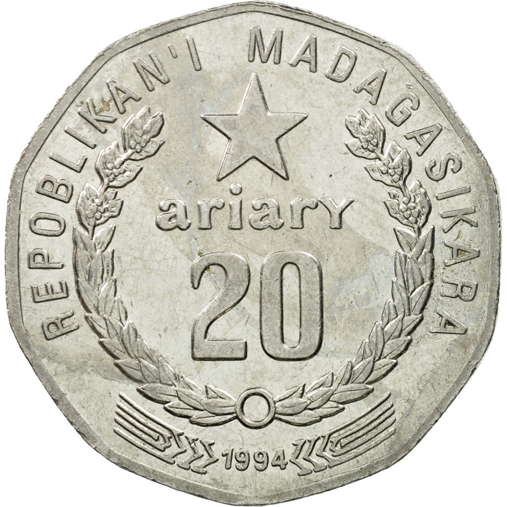Monnaie, Madagascar, 20 Ariary, 1994, Royal Canadian Mint, TTB, Nickel Clad