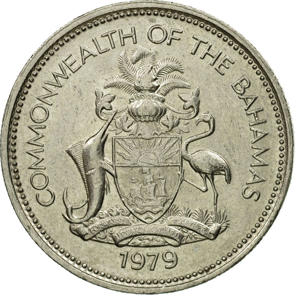 Moneda, Bahamas, Elizabeth II, 25 Cents, 1979, Franklin Mint, MBC, Níquel