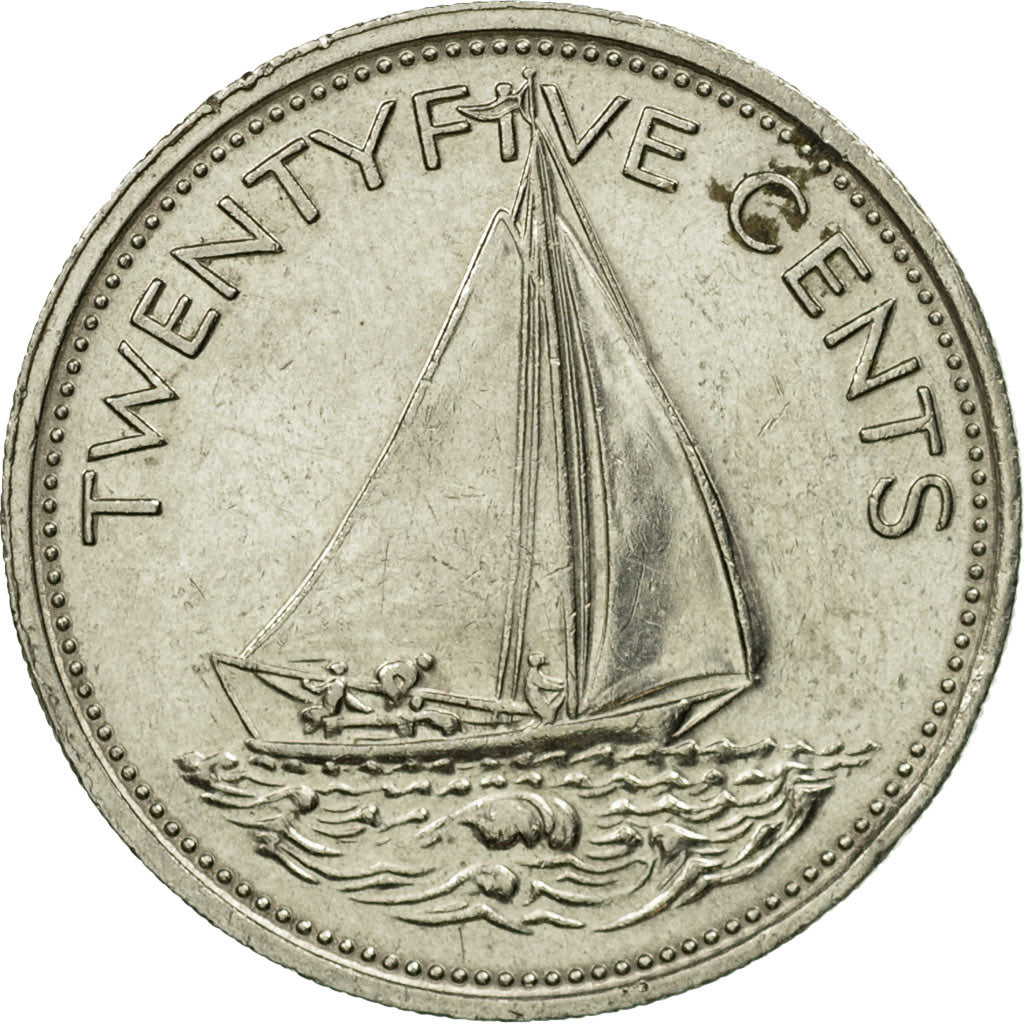 Moneda, Bahamas, Elizabeth II, 25 Cents, 1979, Franklin Mint, MBC, Níquel