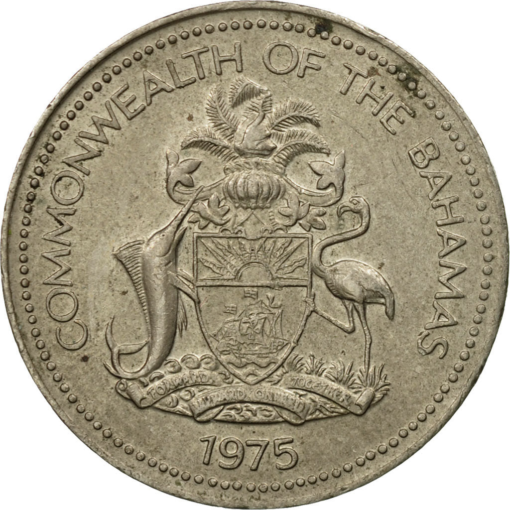 Moneda, Bahamas, Elizabeth II, 5 Cents, 1975, Franklin Mint, MBC, Cobre -