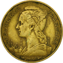 Coin, Réunion, 20 Francs, 1955, EF(40-45), Aluminum-Bronze, KM:11
