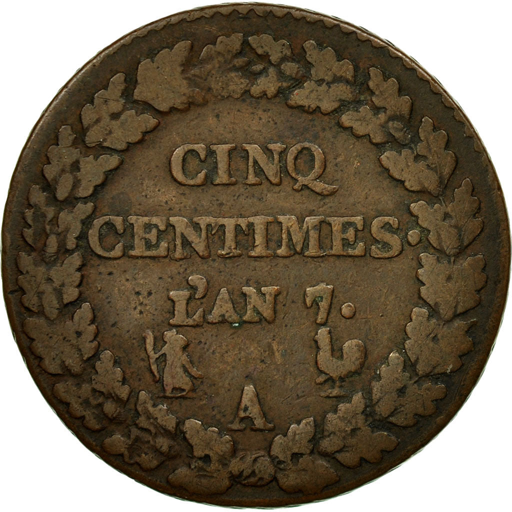 Coin, France, Dupré, 5 Centimes, AN 7, Paris, VF(20-25), Bronze, KM:640.1