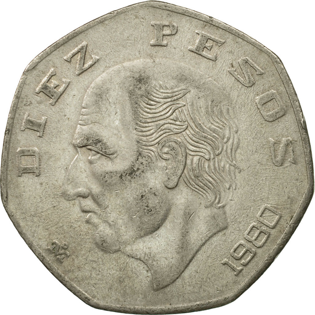 Moneda, México, 10 Pesos, 1980, Mexico City, MBC, Cobre - níquel, KM:477.2