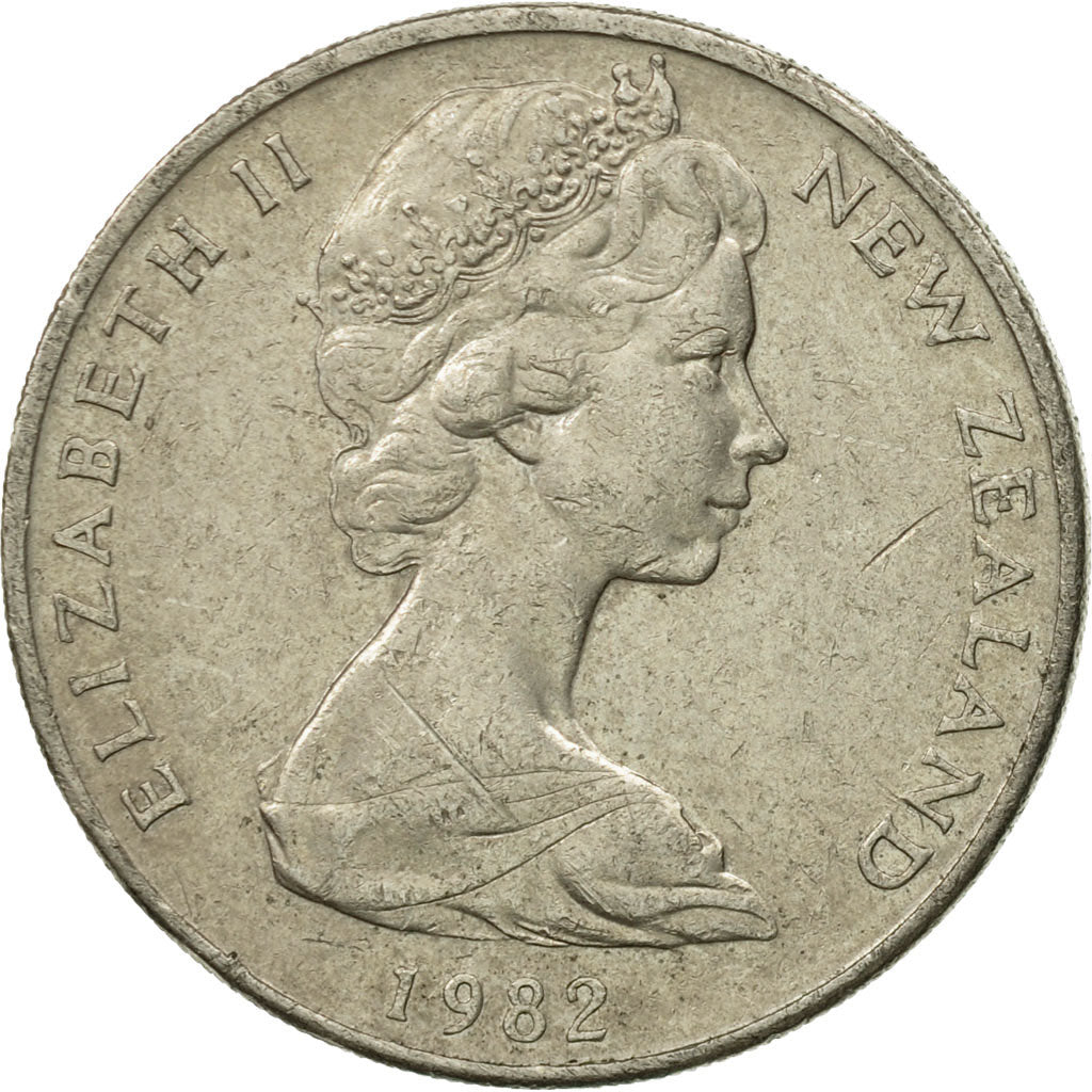 Coin, New Zealand, Elizabeth II, 20 Cents, 1982, EF(40-45), Copper-nickel