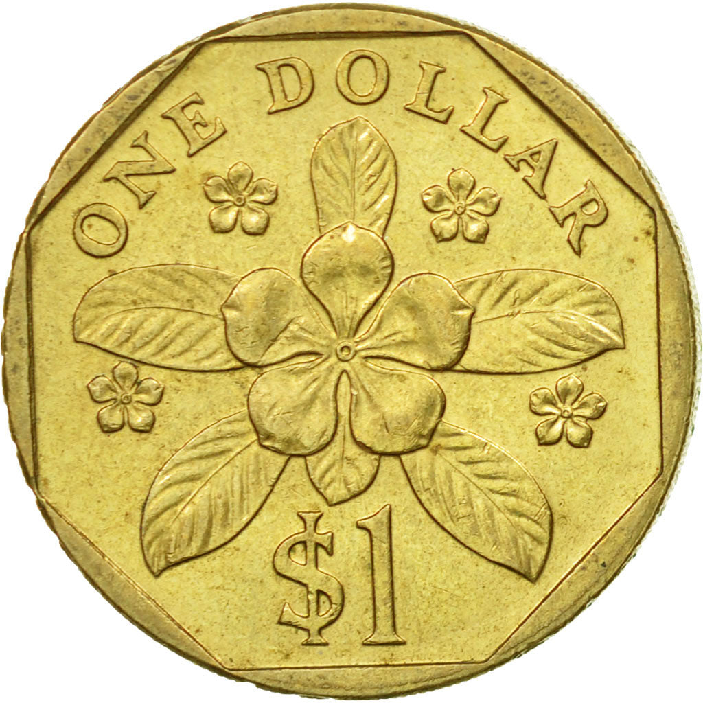 Coin, Singapore, Dollar, 1990, British Royal Mint, EF(40-45), Aluminum-Bronze